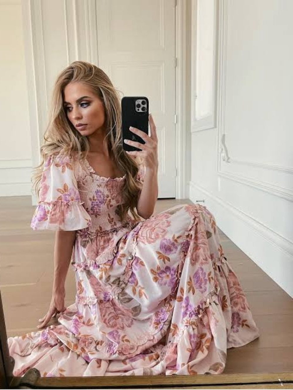 Jessakae Senna Mauve Floral Tiered Maxi Dress Size XS